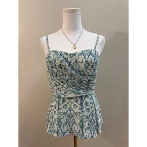 Floral Lace-Print Spaghetti Strap Camisole in Light Blue and Cream